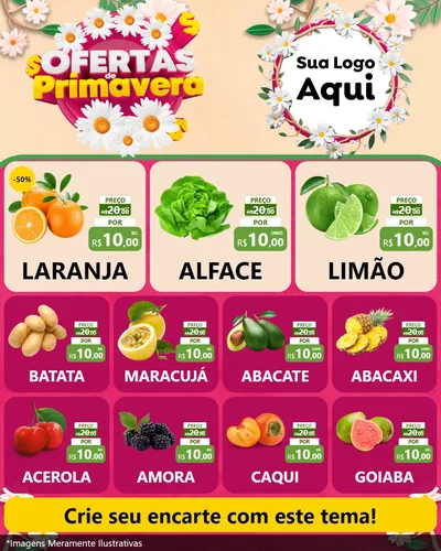 Modelo de Rede Social para Feed Instagram com o tema Ofertas de Primavera para Hortifrúti