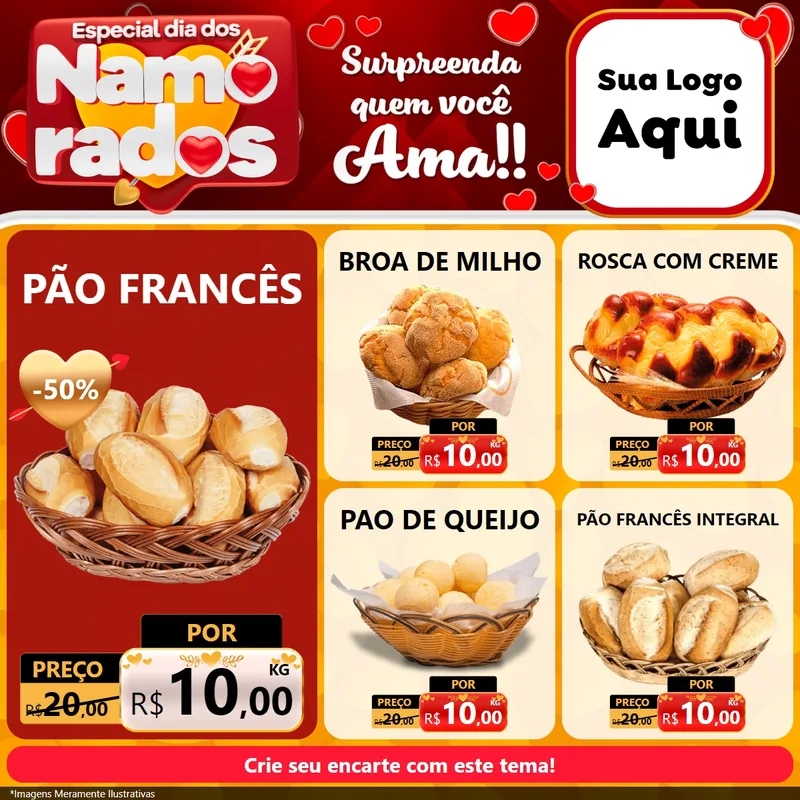Modelo de Rede Social para Feed Facebook com o tema Especial Dia dos Namorados para Padaria