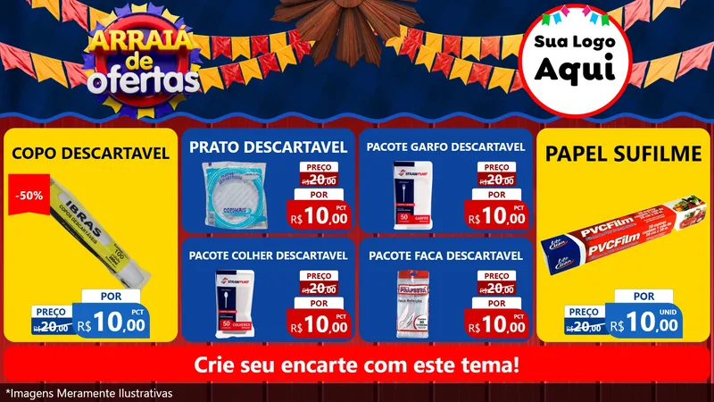 Modelo de TV para TV Horizontal com o tema Arraiá de Ofertas para Embalagens