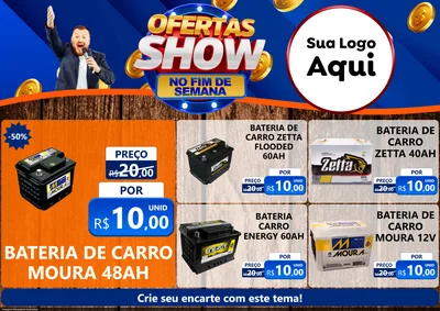 Modelo de Encarte para Encarte A4 Horizontal com o tema Ofertas Show No Fim De Semana para Baterias Elétricas