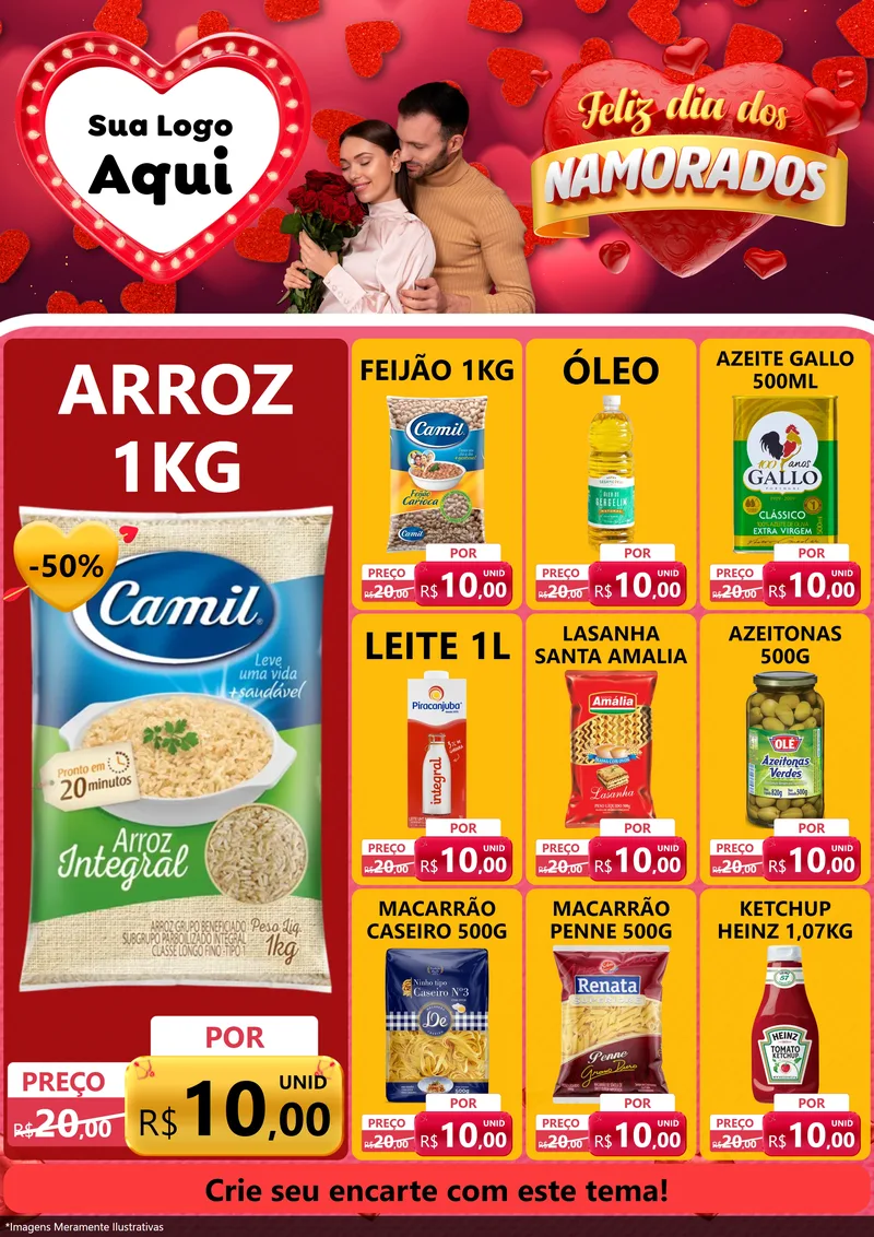 Modelo de Encarte para Encarte A4 Vertical com o tema Feliz Dia Dos Namorados para Supermercado