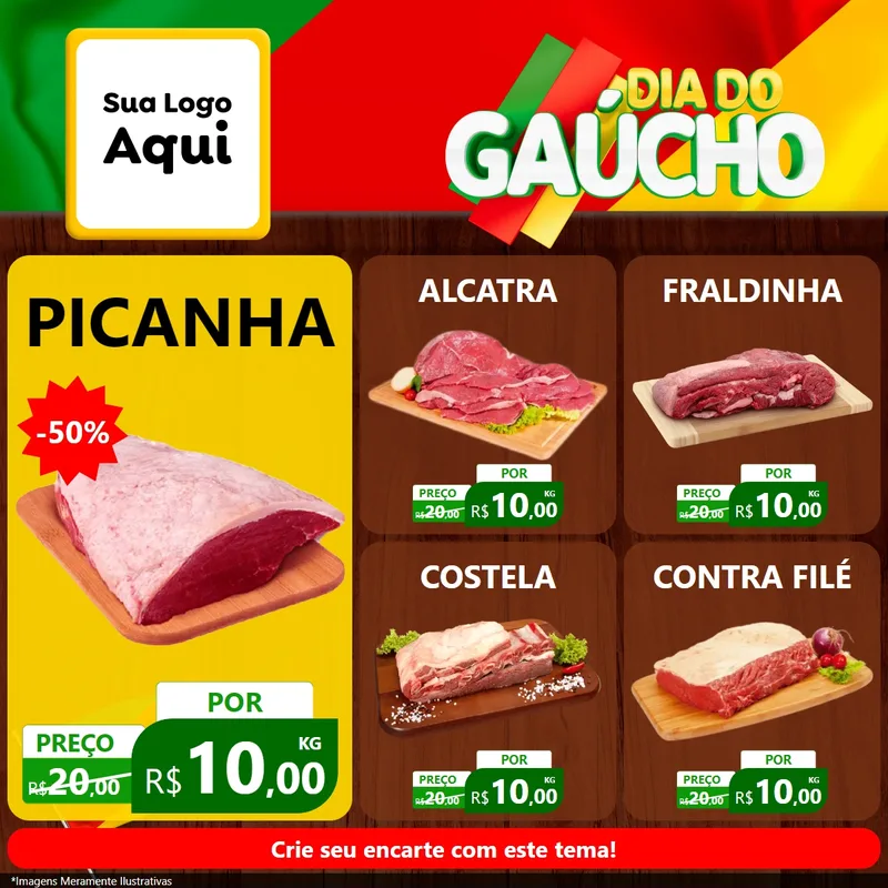 Modelo de Rede Social para Feed Facebook com o tema Dia do Gaúcho para Açougue