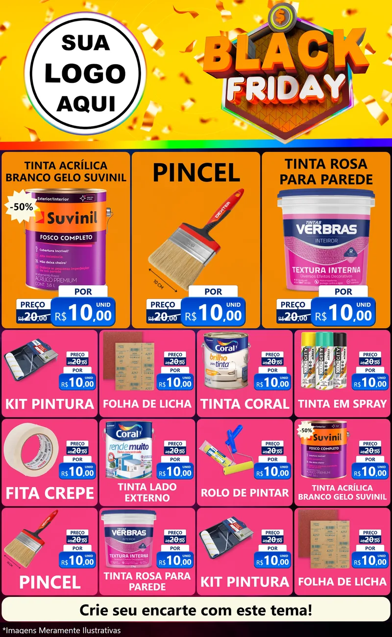 Modelo de Encarte para Encarte Grande com o tema Black Friday para Tintas e Ferramentas