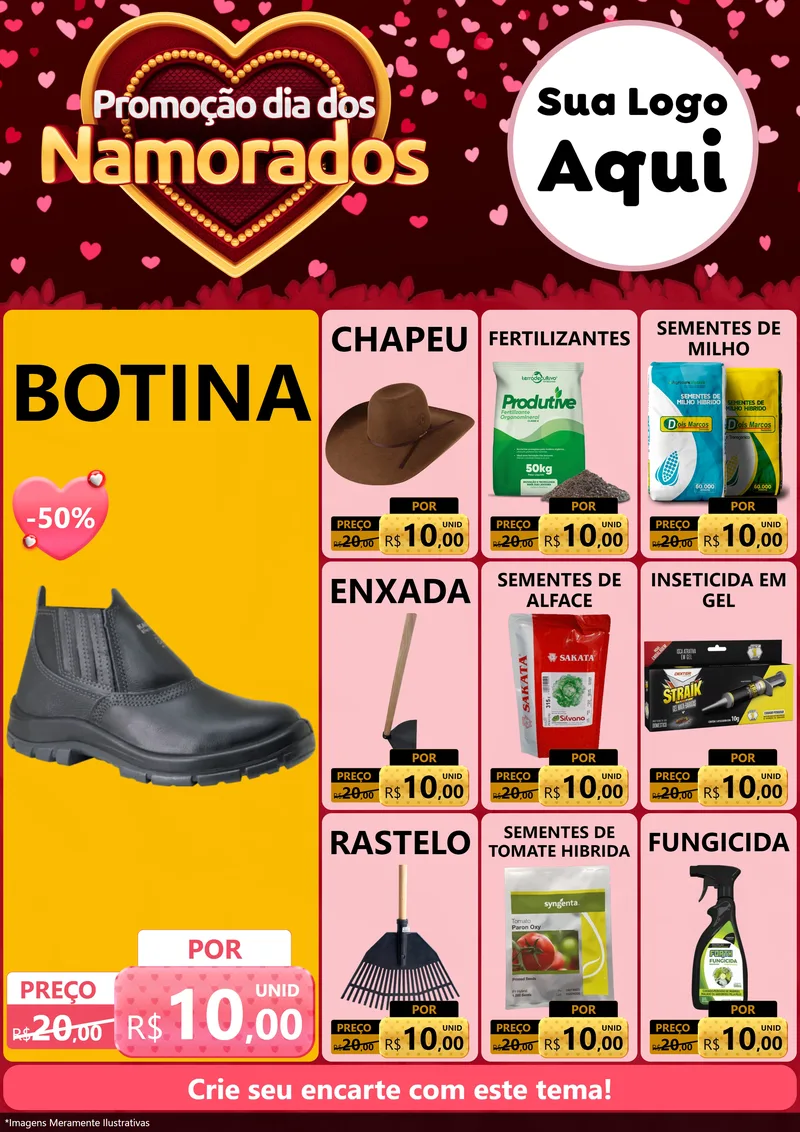 Modelo de Encarte para Encarte A4 Vertical com o tema Promoção Dia Dos Namorados para Agropecuária