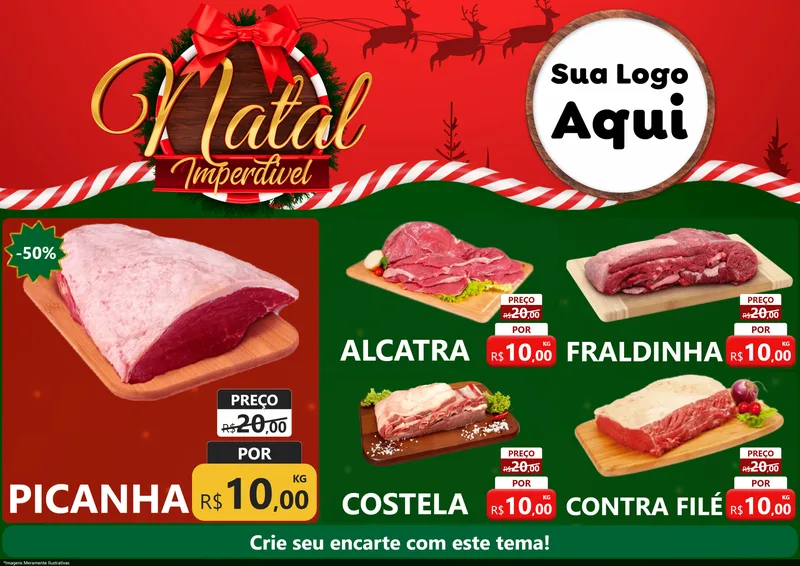 Modelo de Encarte para Encarte A4 Horizontal com o tema Natal Imperdível para Açougue