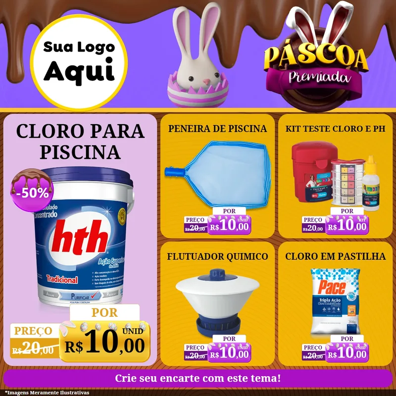 Modelo de Rede Social para Feed Facebook com o tema Páscoa Premiada para Produtos para Piscina