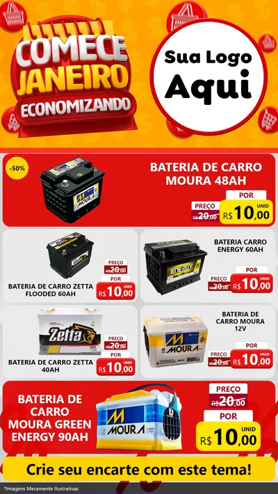 Modelo de TV para TV Vertical com o tema Comece Janeiro Economizando para Baterias Elétricas