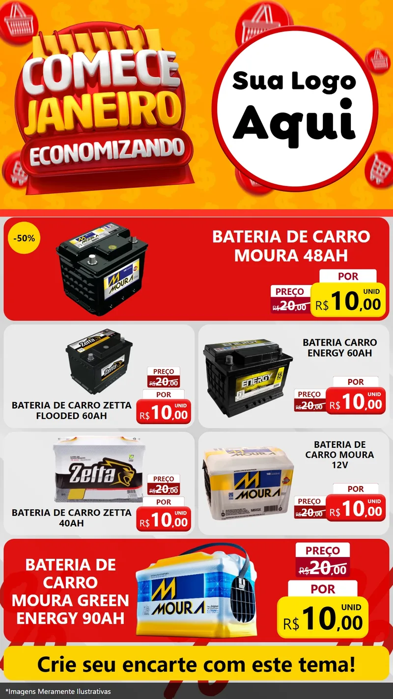 Modelo de TV para TV Vertical com o tema Comece Janeiro Economizando para Baterias Elétricas