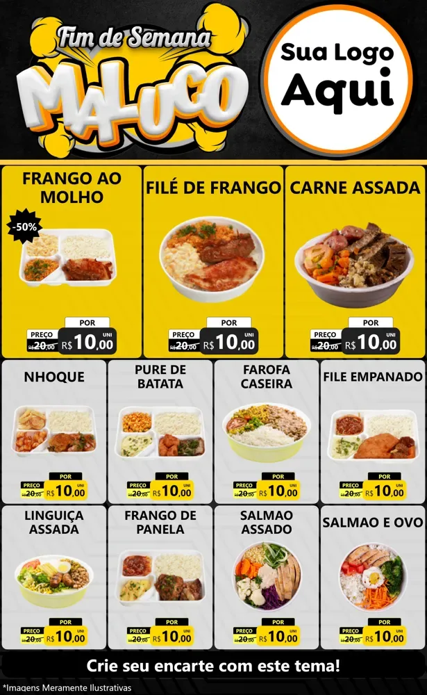 Modelo de Encarte para Encarte Grande com o tema Fim de Semana Maluco para Restaurante