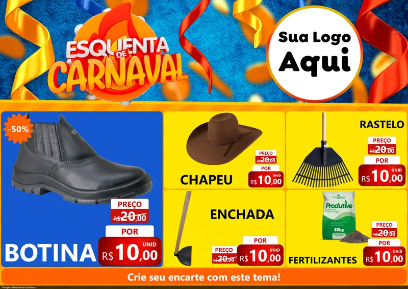 Modelo de Encarte para Encarte A4 Horizontal com o tema Esquenta de Carnaval para Agropecuária