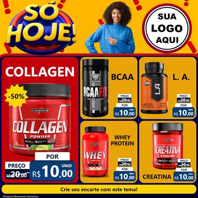Modelo de Rede Social para Feed Facebook com o tema Só Hoje! para Suplementos alimentares