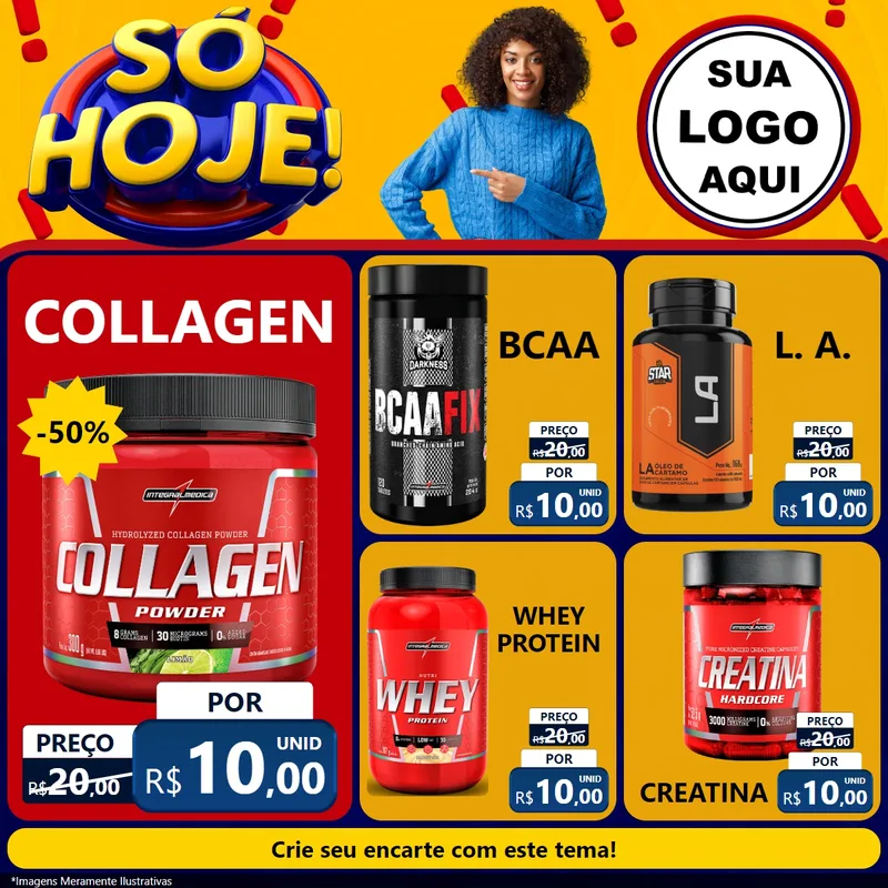 Modelo de Rede Social para Feed Facebook com o tema Só Hoje! para Suplementos alimentares