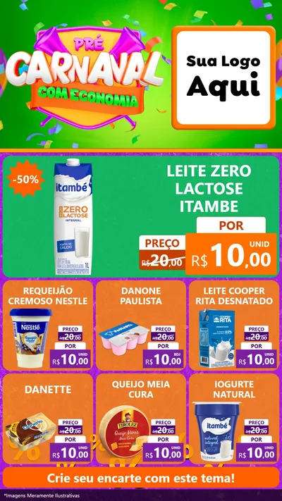 Modelo de Rede Social para Stories com o tema Pré-Carnaval Com Economia para Frios e Laticínios
