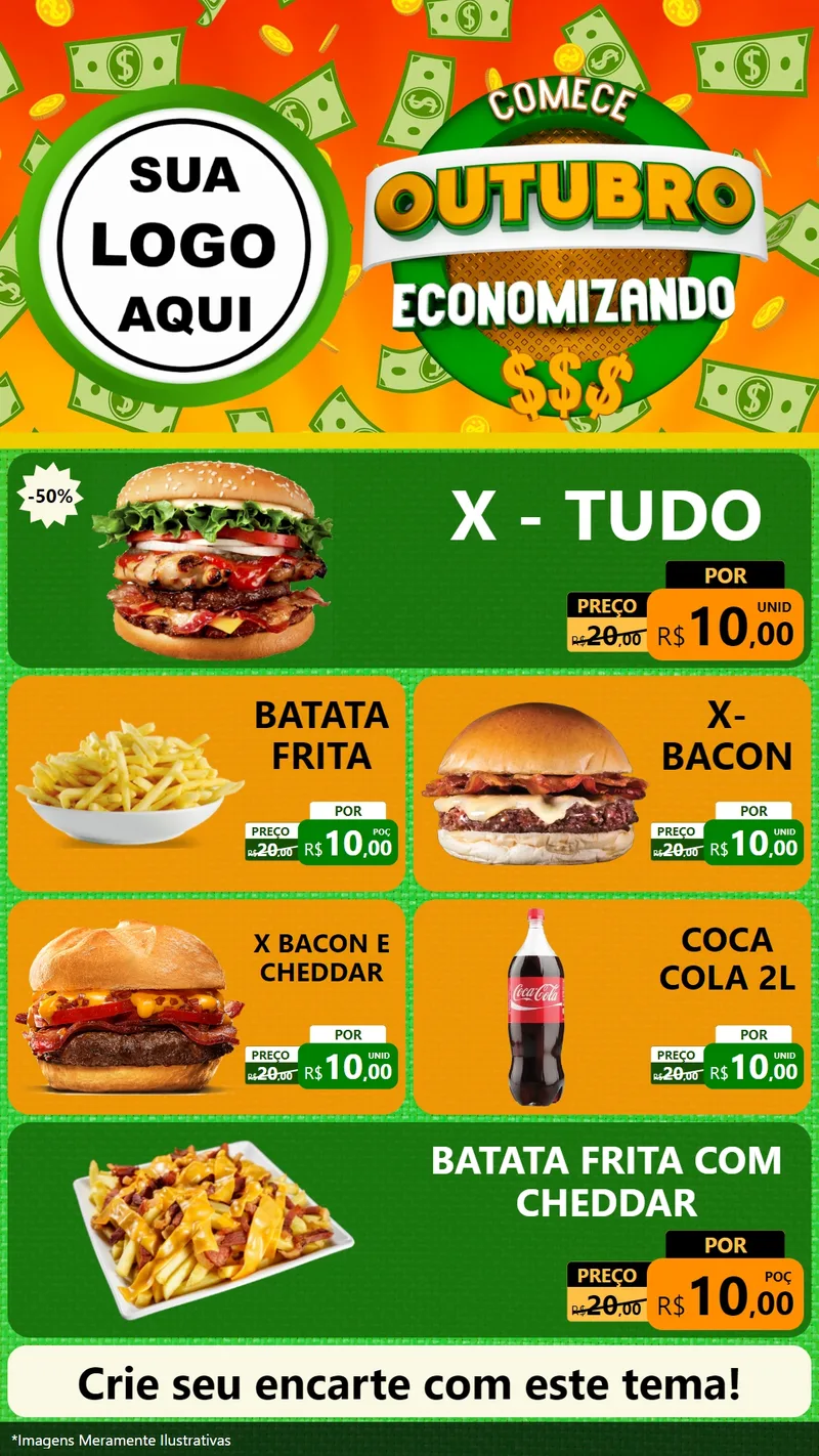 Modelo de TV para TV Vertical com o tema Comece Outubro Economizando para Hamburgueria