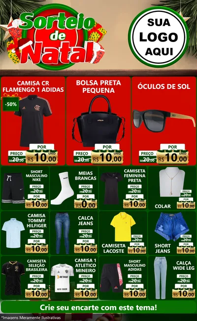 Modelo de Encarte para Encarte Grande com o tema Sorteio de Natal para Roupas e acessórios
