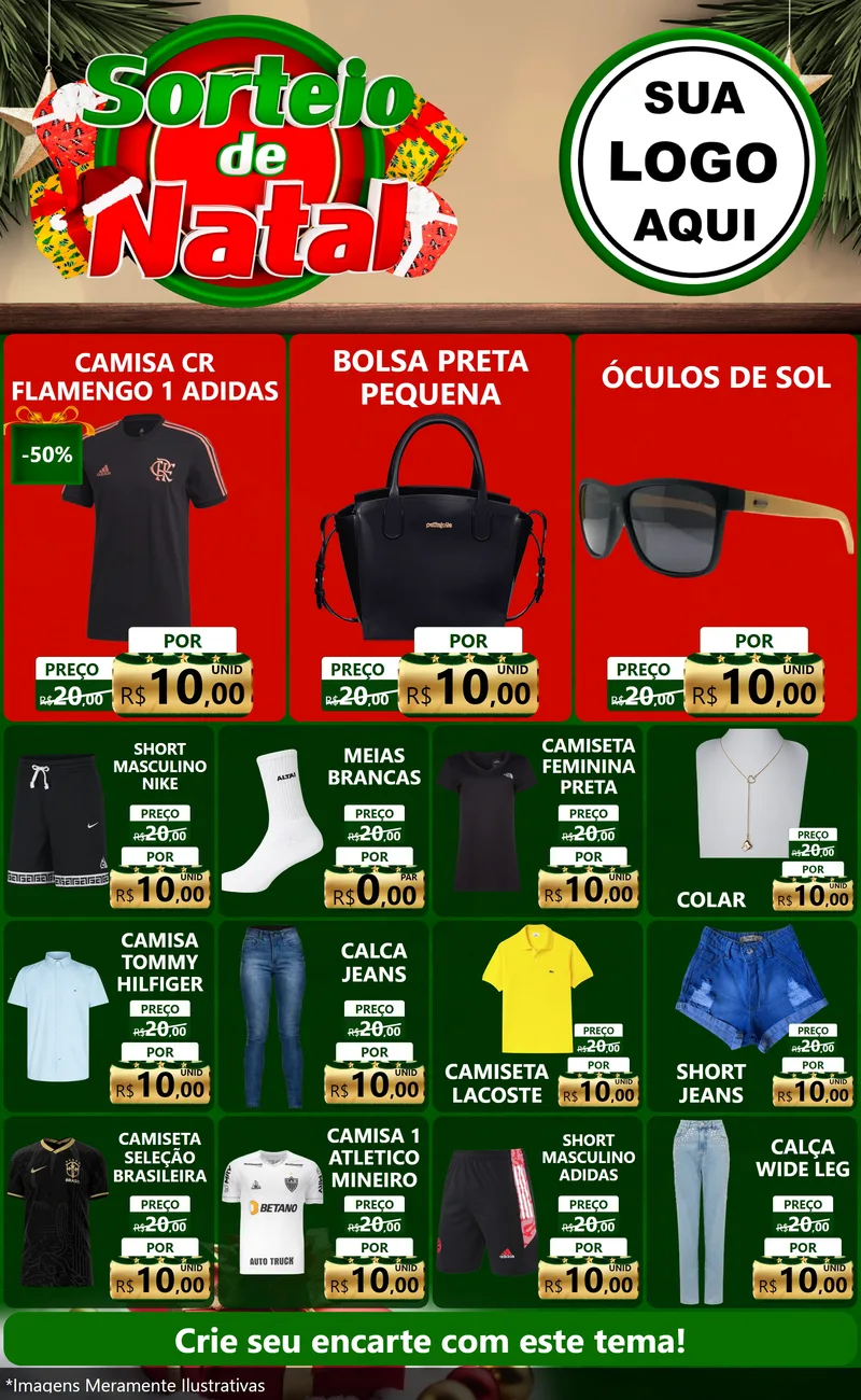 Modelo de Encarte para Encarte Grande com o tema Sorteio de Natal para Roupas e acessórios