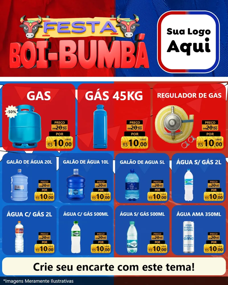 Modelo de Rede Social para Feed Instagram com o tema Festa Boi Bumbá para Água e gás