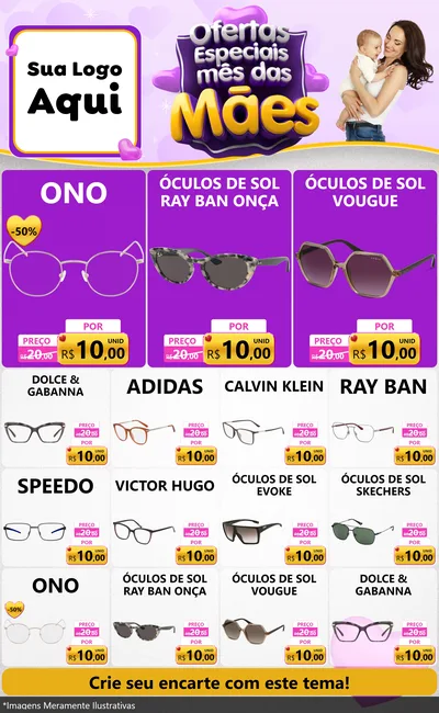 Modelo de Encarte para Encarte Grande com o tema Ofertas Especiais - Mês das Mães para Óticas