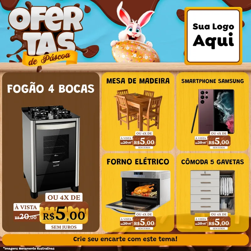 Modelo de Rede Social para Feed Facebook com o tema Ofertas de Páscoa para Móveis e Eletro