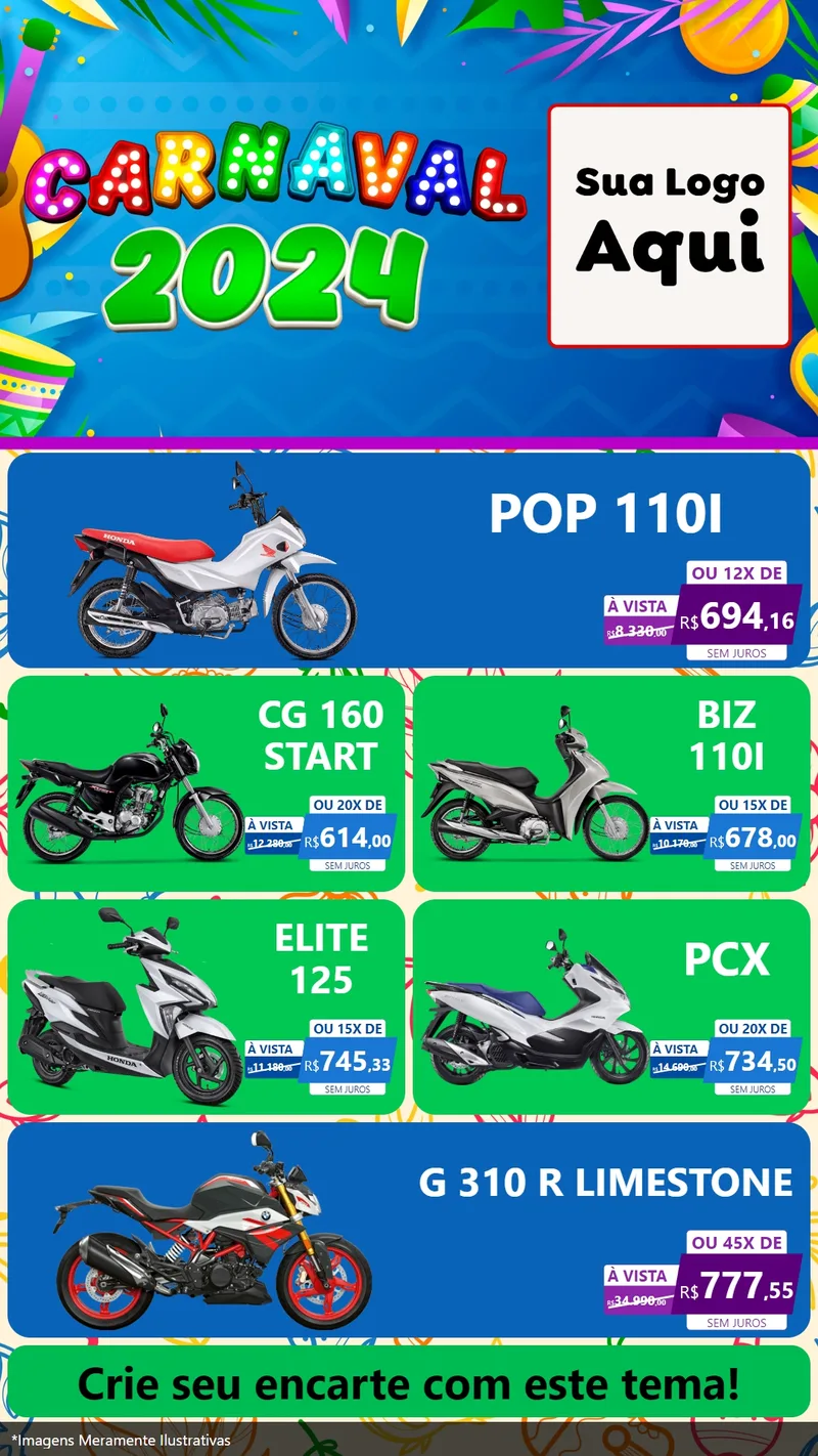 Modelo de TV para TV Vertical com o tema Carnaval 2027 para Concessionaria de Motos