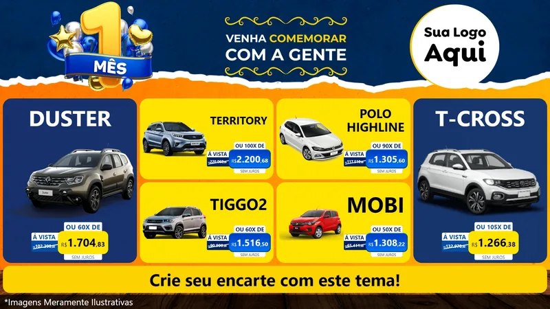 Modelo de TV para TV Horizontal com o tema Um Mês de Aniversário para Concessionaria de Carros