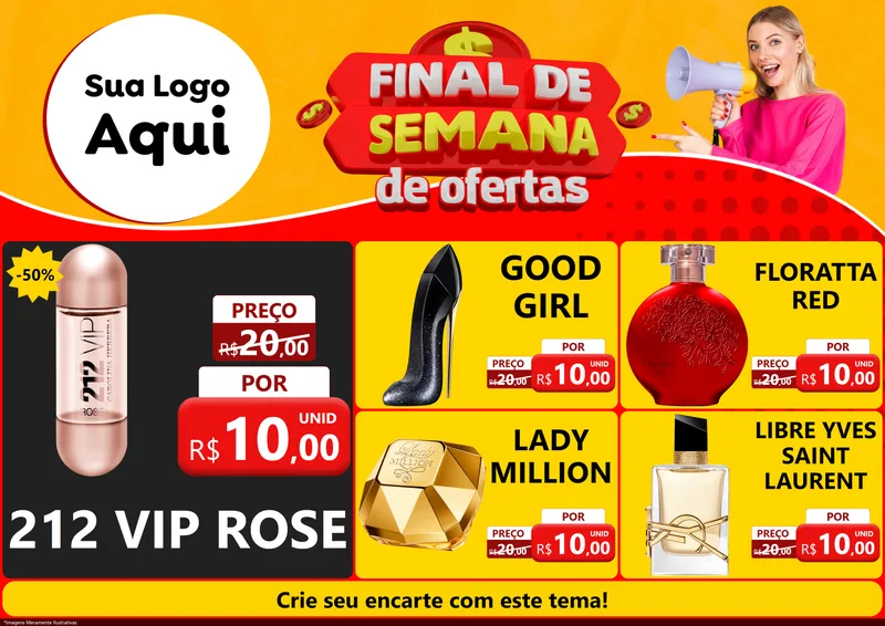 Modelo de Encarte para Encarte A4 Horizontal com o tema Final de Semana de Ofertas para Perfumes
