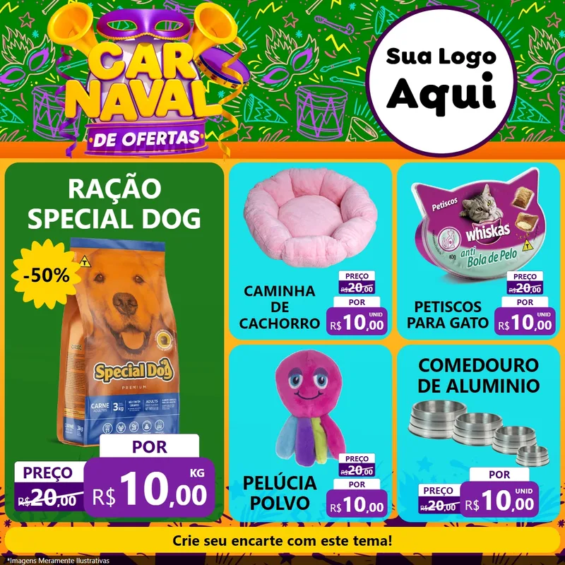 Modelo de Rede Social para Feed Facebook com o tema Carnaval de Ofertas para Pet Shop