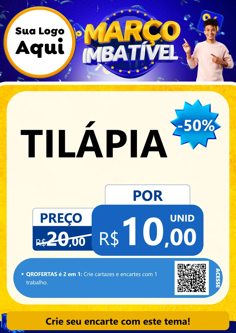 Modelo de Cartaz para Cartaz A4 Vertical com o tema Março Imbatível para Peixaria
