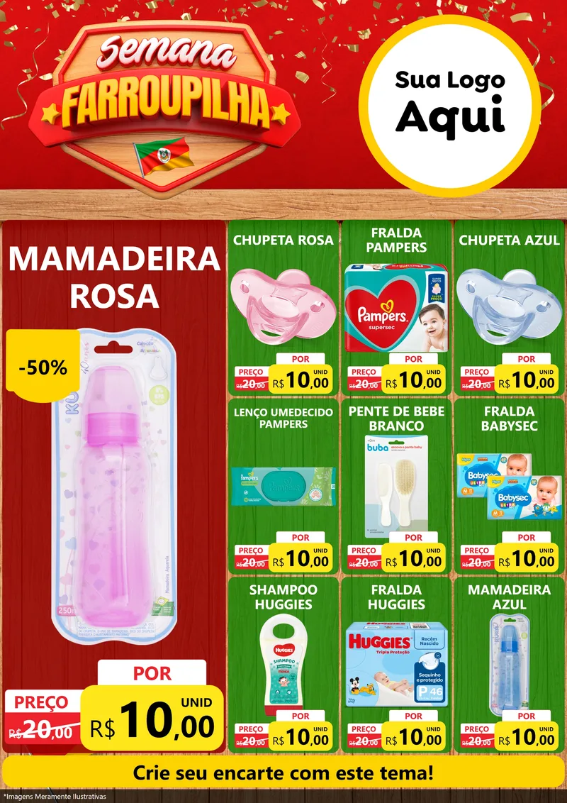 Modelo de Encarte para Encarte A4 Vertical com o tema Semana Farroupilha para Bebês