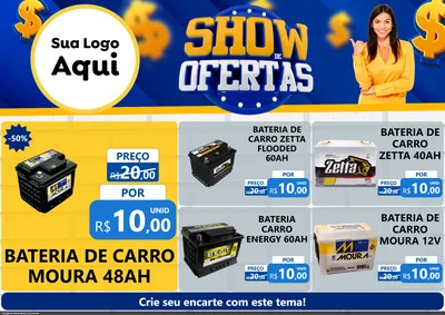 Modelo de Encarte para Encarte A4 Horizontal com o tema Show de Ofertas para Baterias Elétricas
