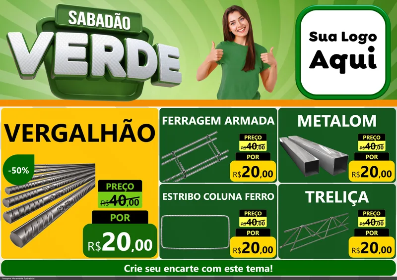 Modelo de Encarte para Encarte A4 Horizontal com o tema Sabadão Verde para Ferragens