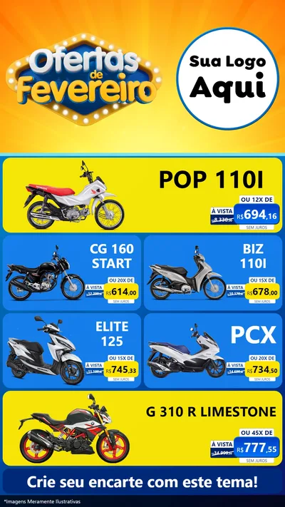 Modelo de TV para TV Vertical com o tema Ofertas de Fevereiro para Concessionaria de Motos