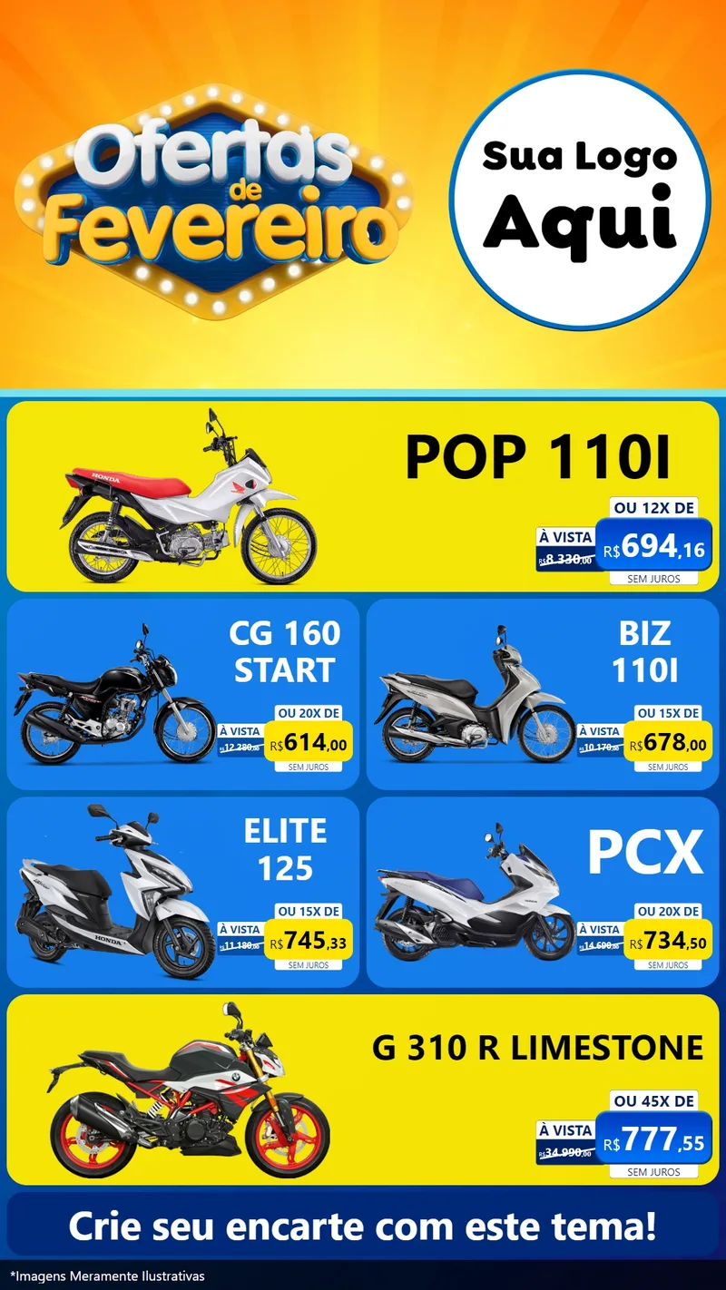 Modelo de TV para TV Vertical com o tema Ofertas de Fevereiro para Concessionaria de Motos