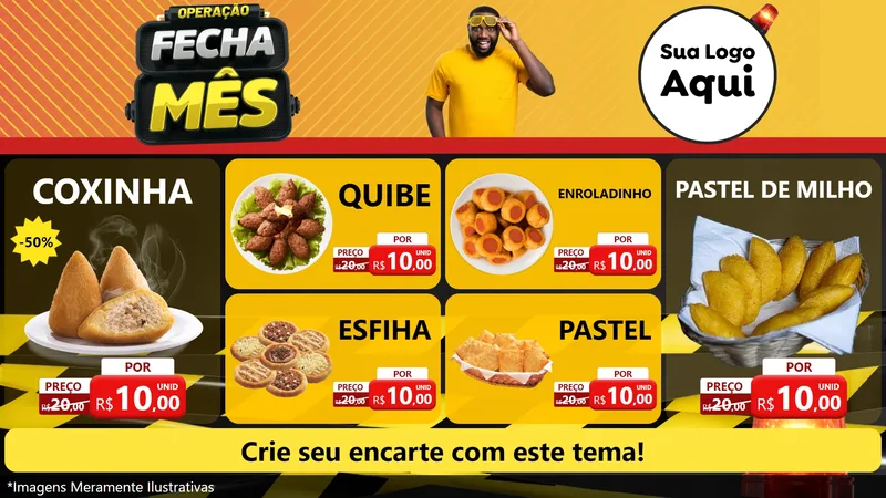 Modelo de TV para TV Horizontal com o tema Operação Fecha Mês para Salgadaria