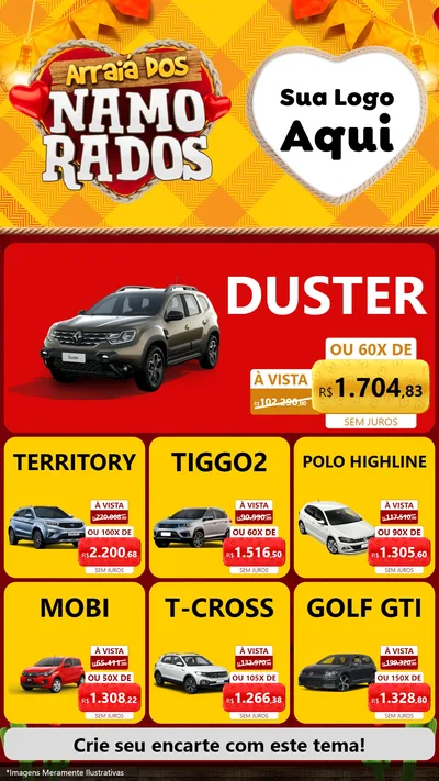 Modelo de Rede Social para Stories com o tema Arraiá dos Namorados para Concessionaria de Carros