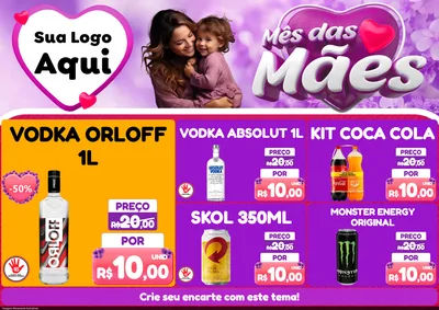 Modelo de Encarte para Encarte A4 Horizontal com o tema Mês das Mães para Distribuidora de bebidas