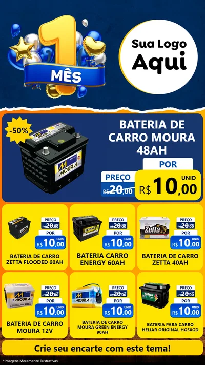 Modelo de Rede Social para Stories com o tema Um Mês de Aniversário para Baterias Elétricas