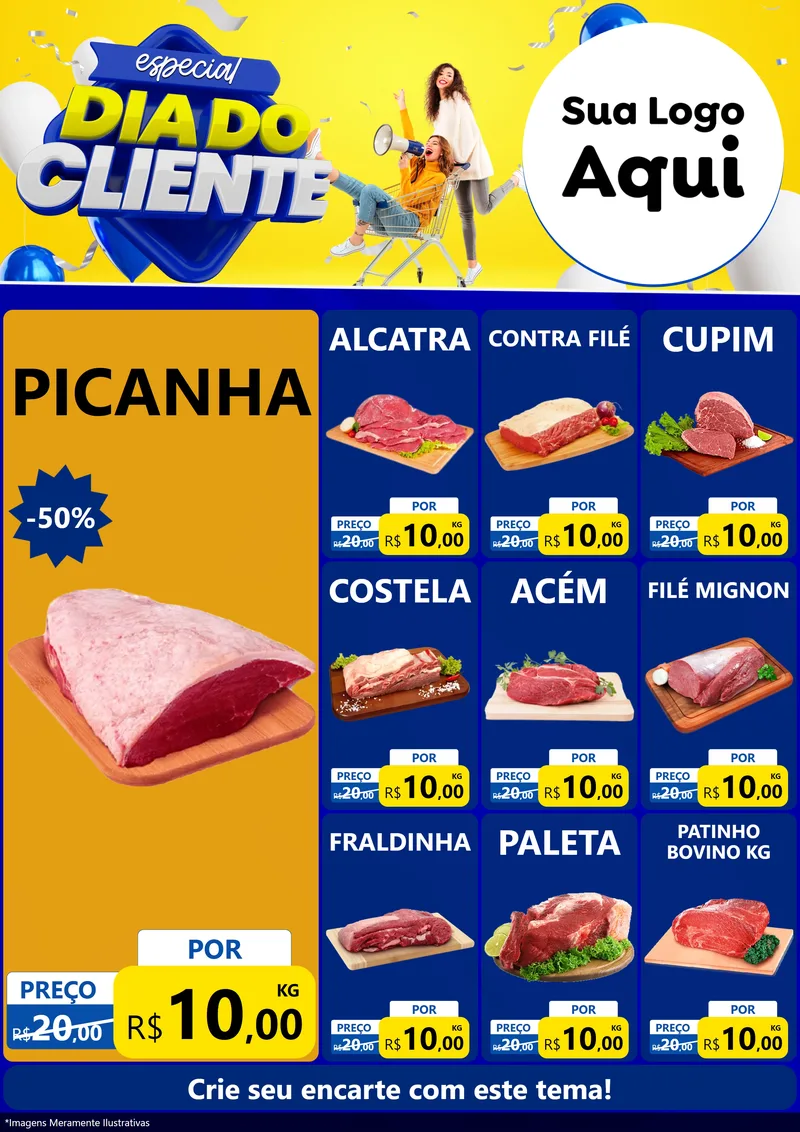 Modelo de Encarte para Encarte A4 Vertical com o tema Especial Dia do Cliente para Açougue