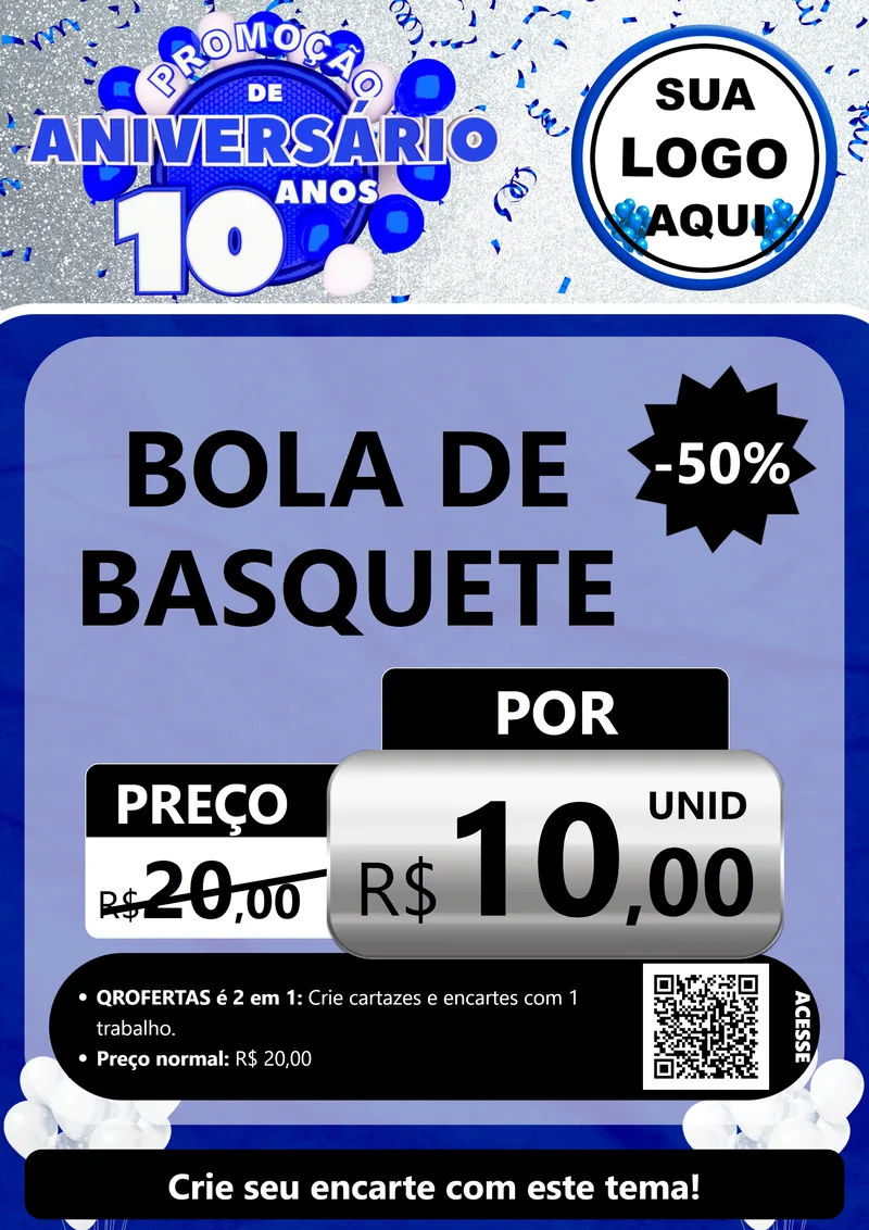 Modelo de Cartaz para Cartaz A4 Vertical com o tema Promoção de Aniversário - 10 Anos para Artigos Esportivos