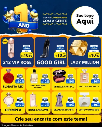 Modelo de Rede Social para Feed Instagram com o tema Um Ano de Aniversário para Perfumes
