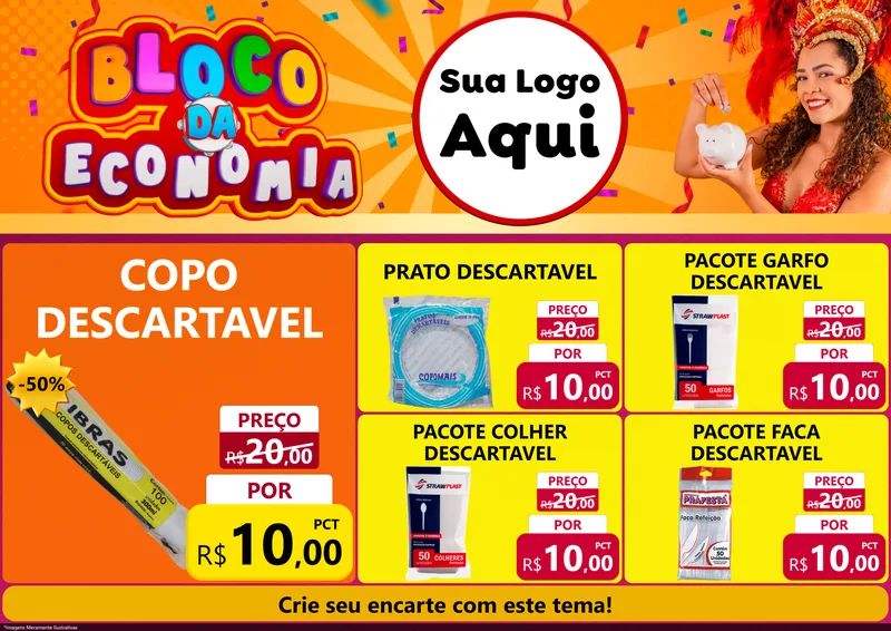 Modelo de Encarte para Encarte A4 Horizontal com o tema Bloco da Economia para Embalagens