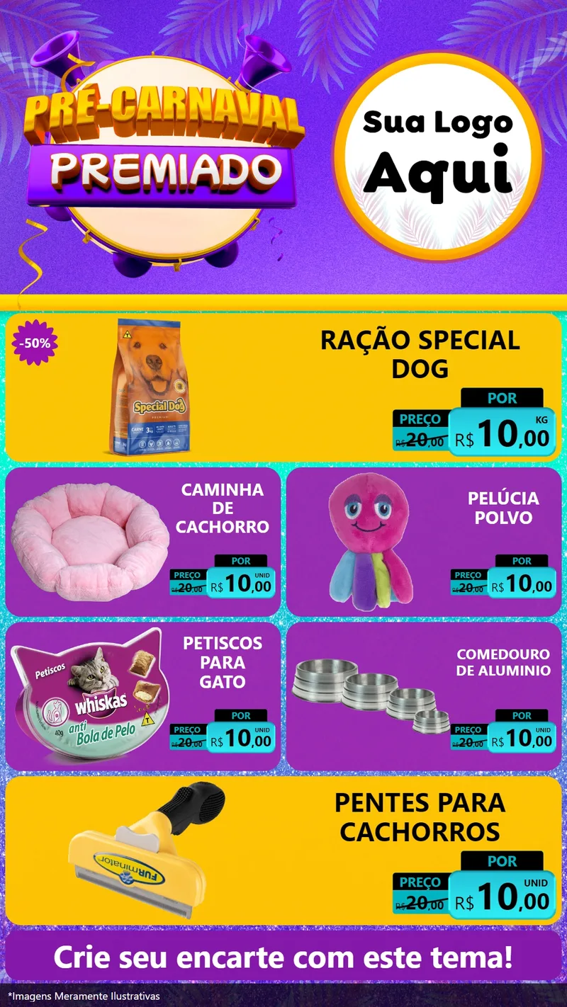 Modelo de TV para TV Vertical com o tema Pré-Carnaval Premiado para Pet Shop