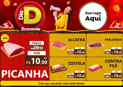 Modelo de Encarte para Encarte A4 Horizontal com o tema Dia D Economia para Açougue