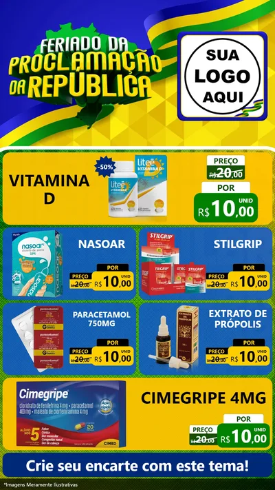 Modelo de TV para TV Vertical com o tema Feriado da Proclamação da República para Farmácia