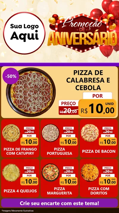 Modelo de Rede Social para Stories com o tema Promoção de Aniversário para Pizzaria