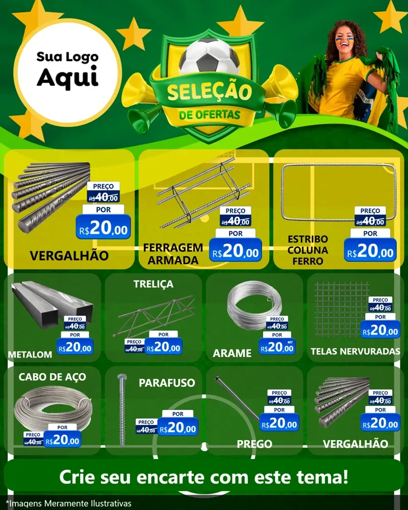 Modelo de Rede Social para Feed Instagram com o tema Seleção de Ofertas - Copa para Ferragens