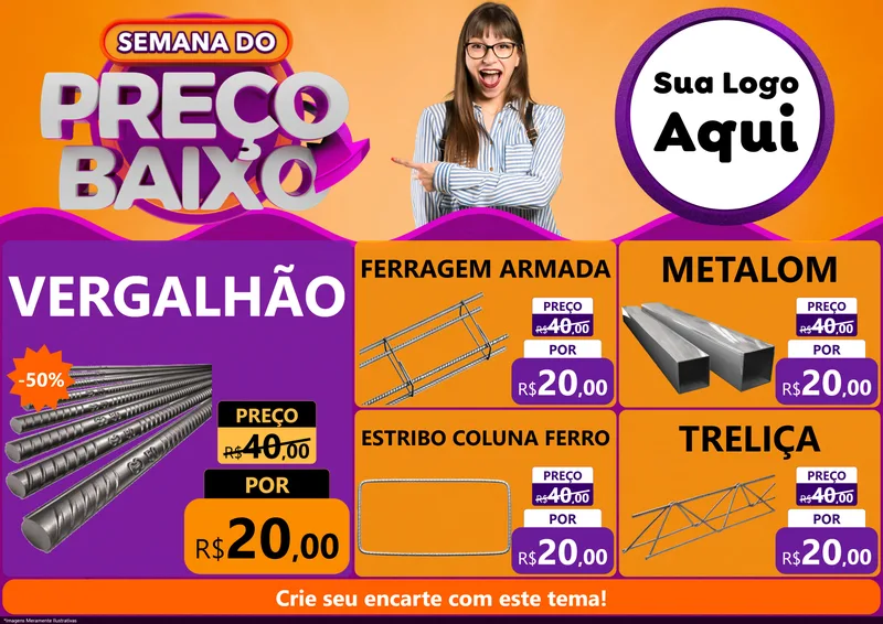 Modelo de Encarte para Encarte A4 Horizontal com o tema Semana do Preço Baixo para Ferragens