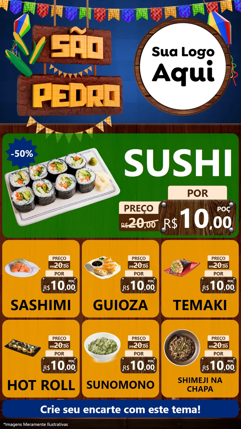 Modelo de Rede Social para Stories com o tema São Pedro para Comida japonesa