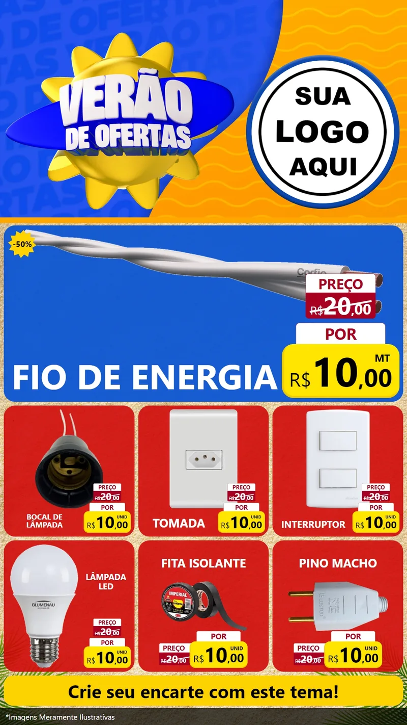 Modelo de Rede Social para Stories com o tema Verão de Ofertas para Materiais Elétricos