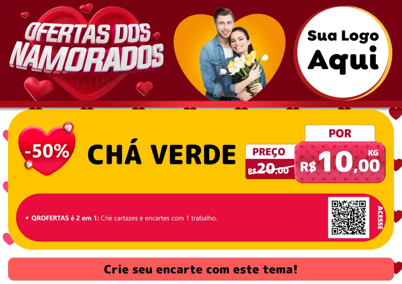 Modelo de Cartaz para Cartaz A4 Horizontal com o tema Ofertas Dos Namorados para Produtos Naturais